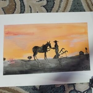 Sunset Cowboy and Horse Art Print